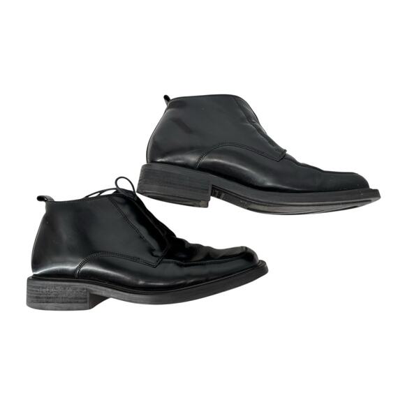 Vintage 90s Kenneth Cole Square Toe Ankle Boots Mens Size 10 Black Leather - Picture 7 of 13